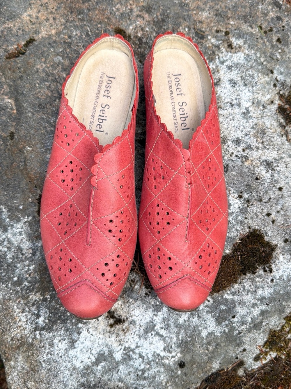 Josef Seibel Perforated Pink Leather Kitten Heel Mules Size 39